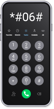 Reparaturen 2 Smartphone mit Ziffernblatt und +#06# für die IMEI Nummer